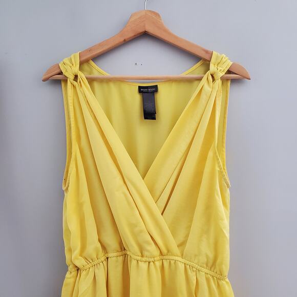 Bisou Bisou Yellow Sleeveless Faux Wrap Summer Dress Size 12 - Picture 3 of 7